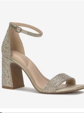 Kelly & Katie Rhinestone Block Heel Sandal in Gold